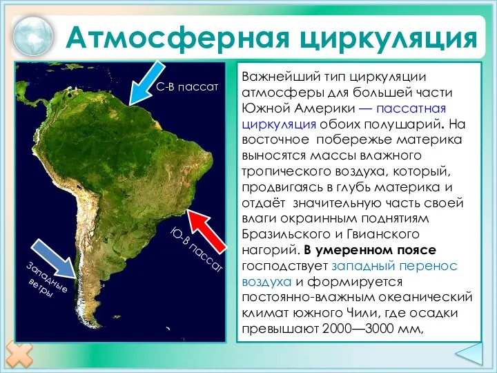 Атмосферная циркуляция Ю-В пассат С-В пассат Западные ветры Важнейший тип циркуляции