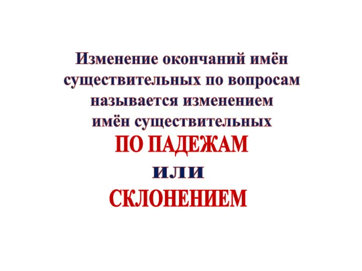 Изменение окончаний имён существительных по вопросам называется изменением имён существительных ПО ПАДЕЖАМ или СКЛОНЕНИЕМ