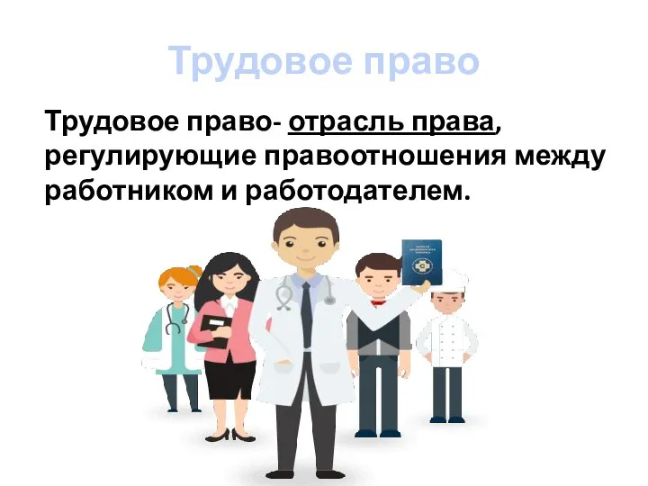 Трудовое право Трудовое право- отрасль права, регулирующие правоотношения между работником и работодателем.