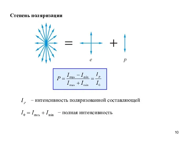 Степень поляризации − интенсивность поляризованной составляющей − полная интенсивность