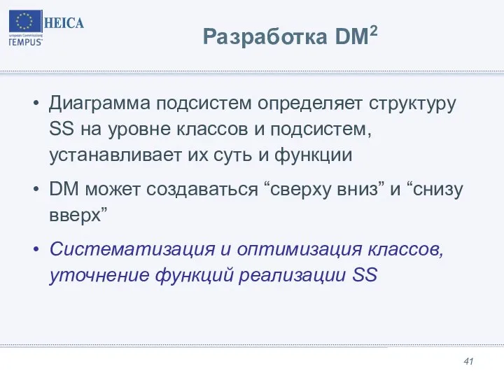 Разработка DM2 Диаграмма подсистем определяет структуру SS на уровне классов и