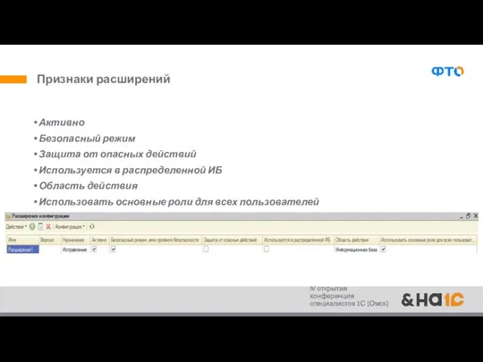 Признаки расширений Активно Безопасный режим Защита от опасных действий Используется в