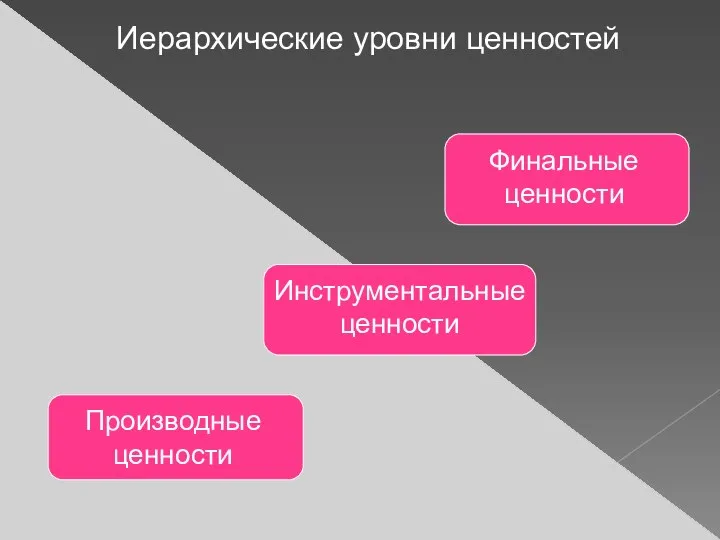 Иерархические уровни ценностей Производные ценности Инструментальные ценности Финальные ценности