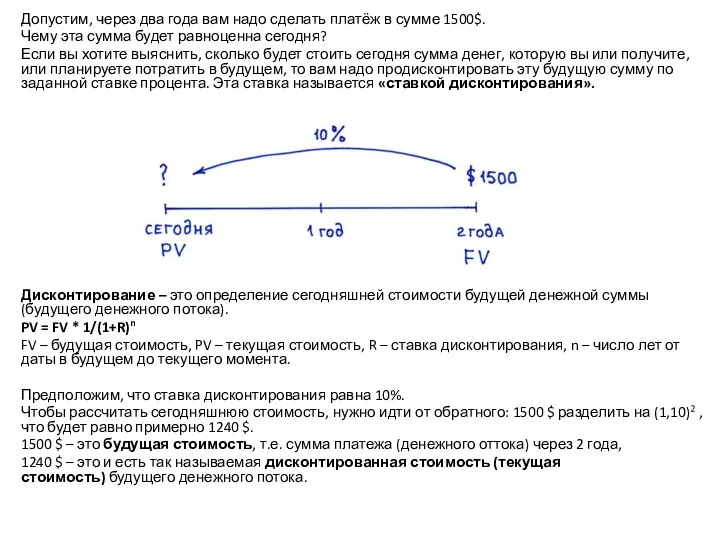 Допустим, через два года вам надо сделать платёж в сумме 1500$.