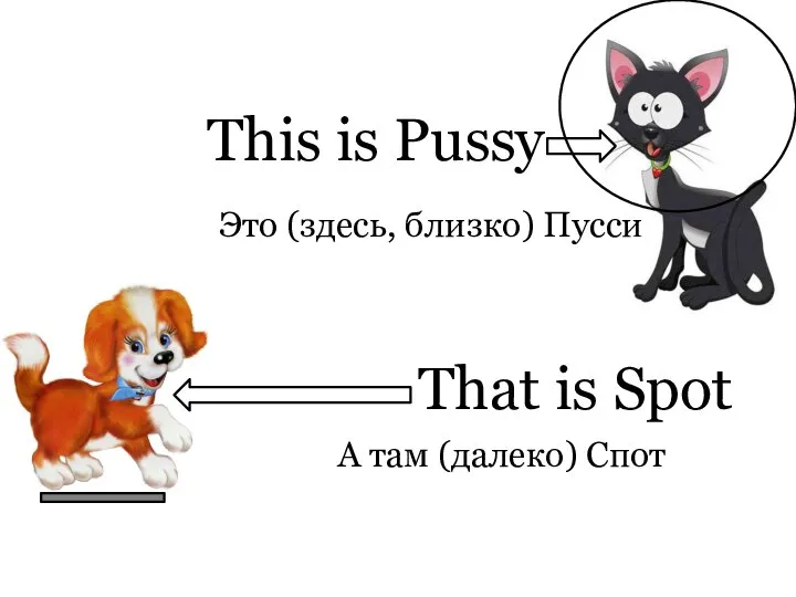 This is Pussy That is Spot Это (здесь, близко) Пусси А там (далеко) Спот