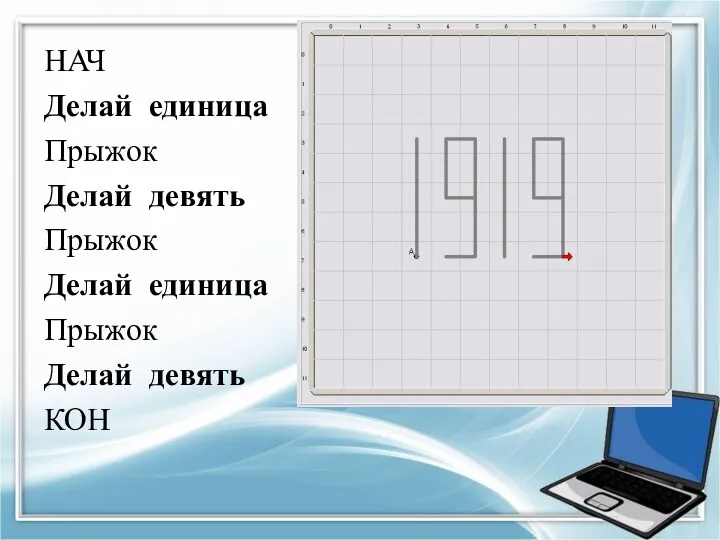 НАЧ Делай единица Прыжок Делай девять Прыжок Делай единица Прыжок Делай девять КОН