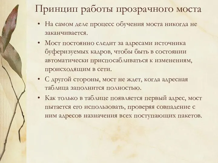 Принцип работы прозрачного моста На самом деле процесс обучения моста никогда