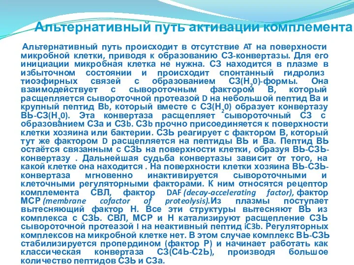 Альтернативный путь происходит в отсутствие AT на поверхности микробной клетки, приводя