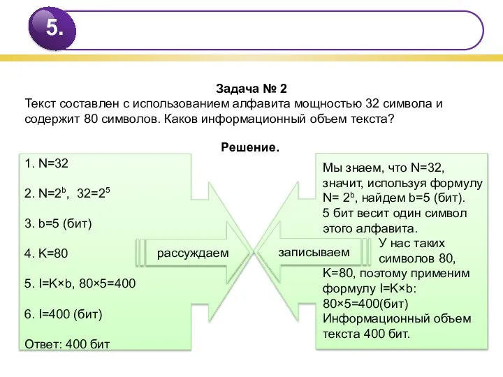 Задача № 2 Текст составлен с использованием алфавита мощностью 32 символа