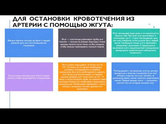 ДЛЯ ОСТАНОВКИ КРОВОТЕЧЕНИЯ ИЗ АРТЕРИИ С ПОМОЩЬЮ ЖГУТА: