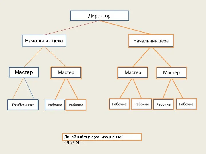 Директор Начальник цеха Мастер Линейный тип организационной структуры