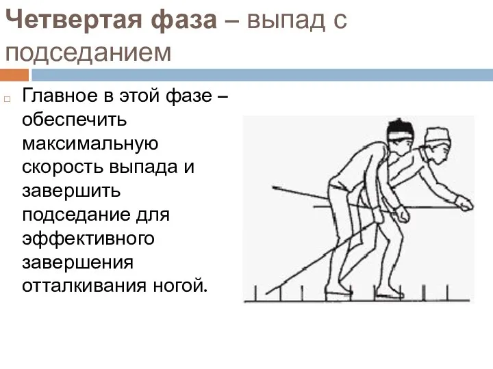 Четвертая фаза – выпад с подседанием Главное в этой фазе –