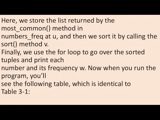 Here, we store the list returned by the most_common() method in