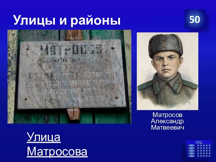 Улицы и районы 50 Улица Матросова Матросов Александр Матвеевич