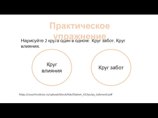 Нарисуйте 2 круга один в одном: Круг забот. Круг влияния. Практическое