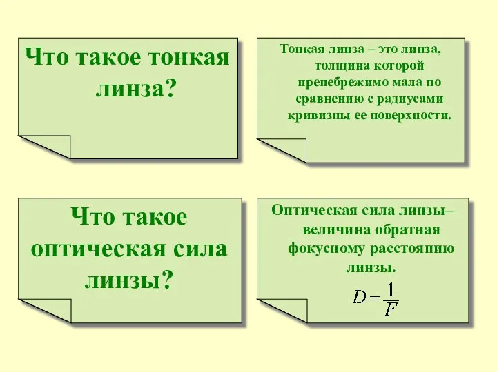 Что такое оптическая сила линзы? Тонкая линза – это линза, толщина