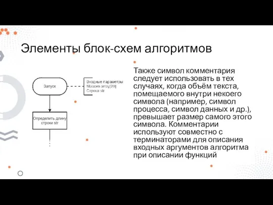 Элементы блок-схем алгоритмов Также символ комментария следует использовать в тех случаях,