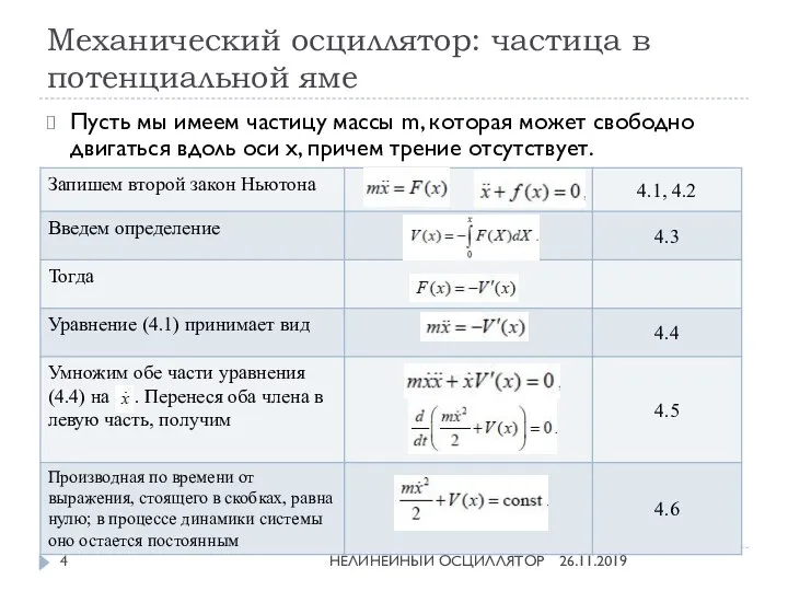 Механический осциллятор: частица в потенциальной яме Пусть мы имеем частицу массы