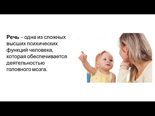 Речь – одна из сложных высших психических функций человека, которая обеспечивается деятельностью головного мозга.