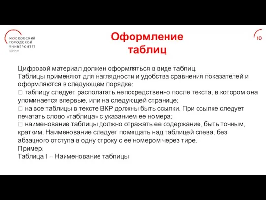 Оформление таблиц Цифровой материал должен оформляться в виде таблиц. Таблицы применяют