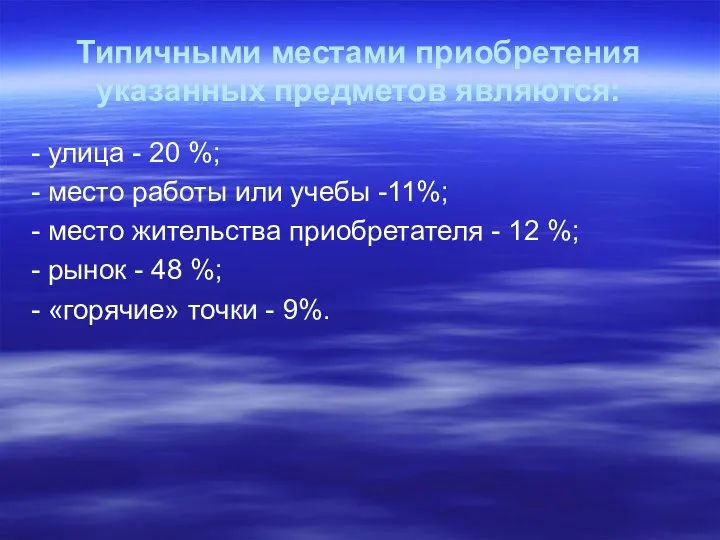 Типичными местами приобретения указанных предметов являются: - улица - 20 %;