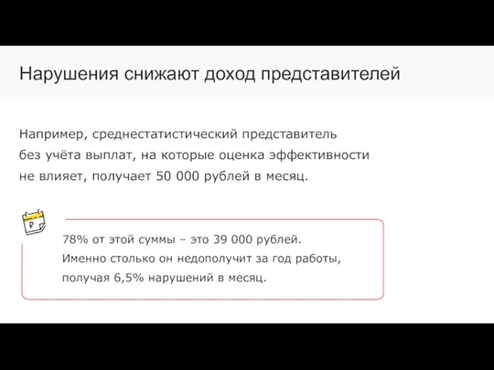 Нарушения снижают доход представителей 78% от этой суммы – это 39