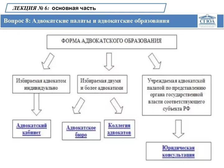 Вопрос 8: Адвокатские палаты и адвокатские образования ЛЕКЦИЯ № 6: основная часть