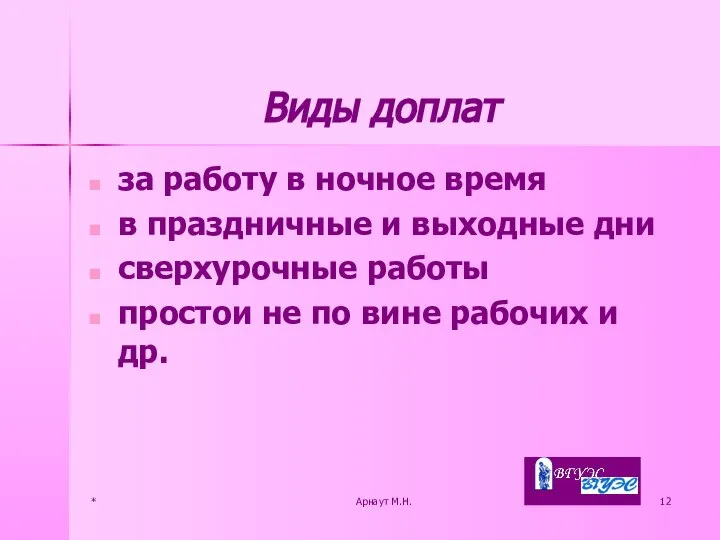 * Арнаут М.Н. Виды доплат за работу в ночное время в