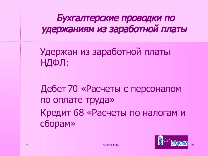 * Арнаут М.Н. Бухгалтерские проводки по удержаниям из заработной платы Удержан