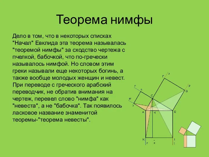 Теорема нимфы Дело в том, что в некоторых списках "Начал" Евклида