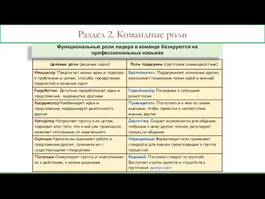 Функциональные роли лидера в команде базируются на профессиональных навыках Раздел 2. Командные роли