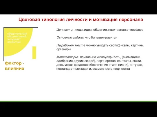 Цветовая типология личности и мотивация персонала Ценности: люди, идеи, общение, позитивная