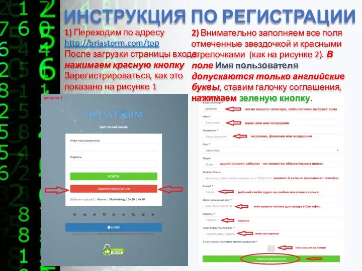 ИНСТРУКЦИЯ ПО РЕГИСТРАЦИИ 1) Переходим по адресу http://briastorm.com/top После загрузки страницы