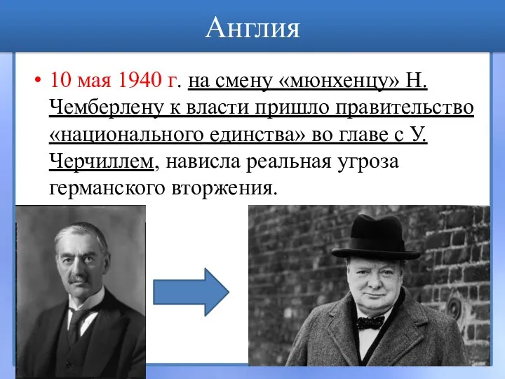 Англия 10 мая 1940 г. на смену «мюнхенцу» Н. Чемберлену к