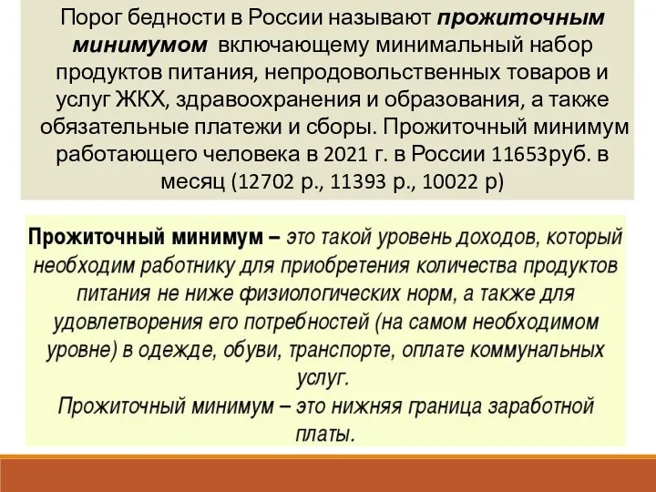 Порог бедности в России называют прожиточным минимумом включающему минимальный набор продуктов