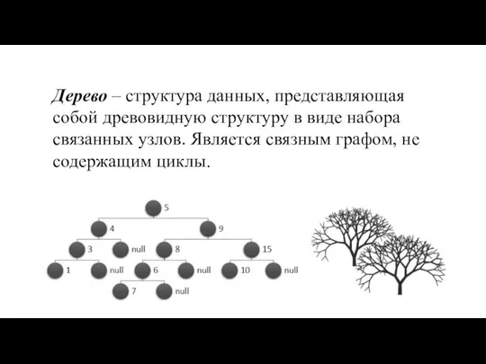 Дерево – структура данных, представляющая собой древовидную структуру в виде набора