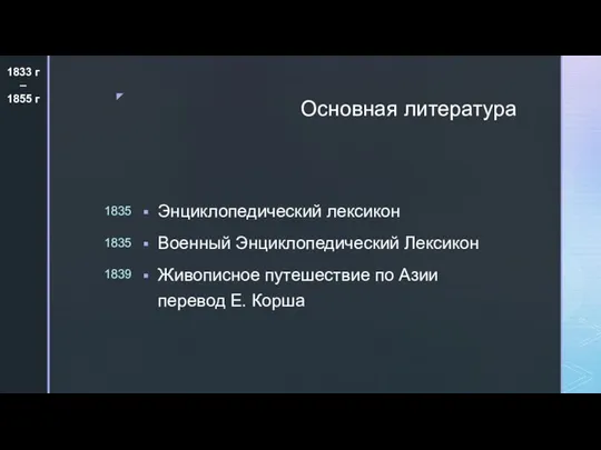 Основная литература Энциклопедический лексикон Военный Энциклопедический Лексикон Живописное путешествие по Азии