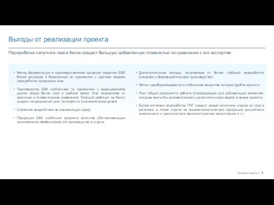 Выгоды от реализации проекта Дополнительные выгоды, получаемые от более глубокой переработки