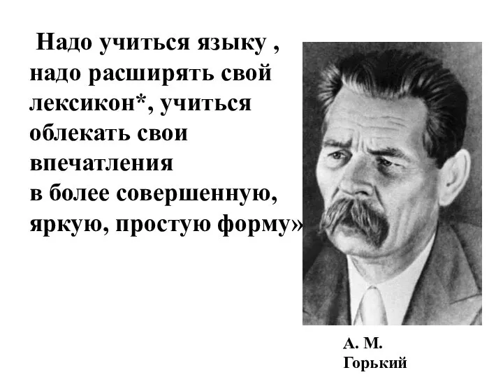 Надо учиться языку , надо расширять свой лексикон*, учиться облекать свои