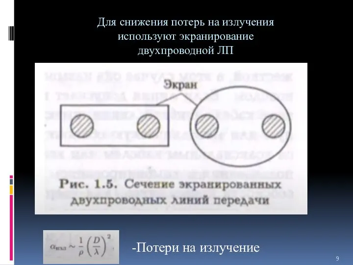 Для снижения потерь на излучения используют экранирование двухпроводной ЛП -Потери на излучение