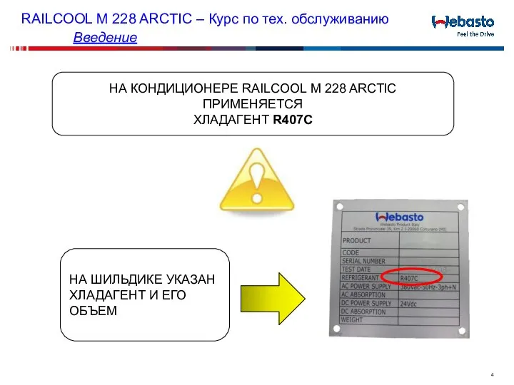 НА КОНДИЦИОНЕРЕ RAILCOOL M 228 ARCTIC ПРИМЕНЯЕТСЯ ХЛАДАГЕНТ R407C НА ШИЛЬДИКЕ