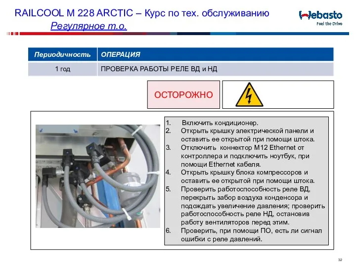 ОСТОРОЖНО Включить кондиционер. Открыть крышку электрической панели и оставить ее открытой