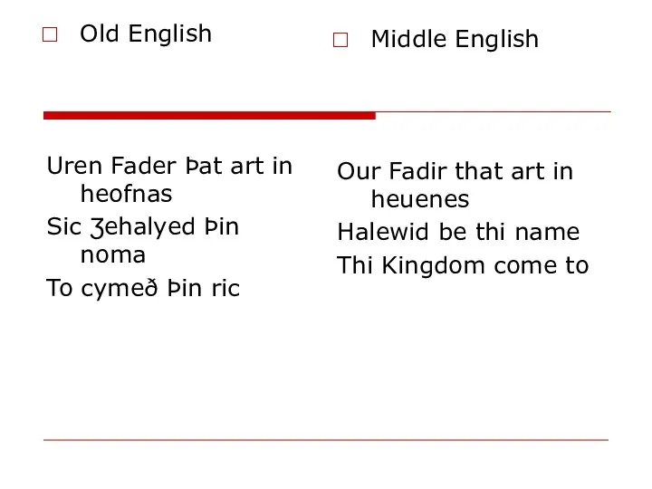 Old English Uren Fader Þat art in heofnas Sic Ʒehalyed Þin