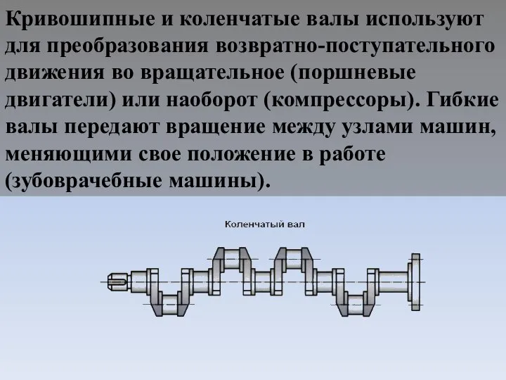 Кривошипные и коленчатые валы используют для преобразования возвратно-поступательного движения во вращательное