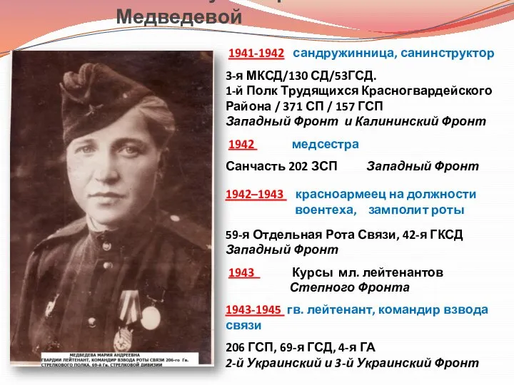 1941-1942 сандружинница, санинструктор 3-я МКСД/130 СД/53ГСД. 1-й Полк Трудящихся Красногвардейского Района