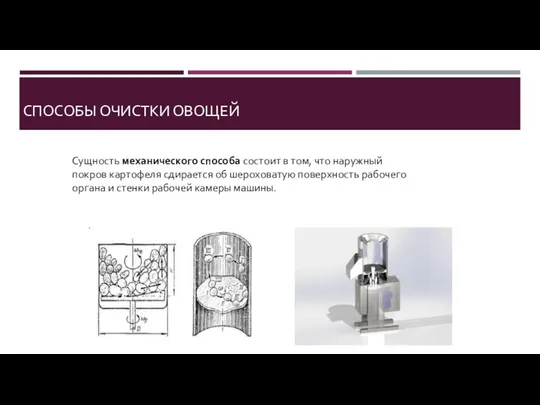 Сущность механического способа состоит в том, что наружный покров картофеля сдирается