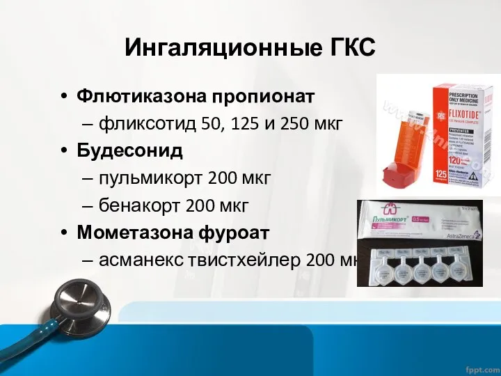 Ингаляционные ГКС Флютиказона пропионат фликсотид 50, 125 и 250 мкг Будесонид