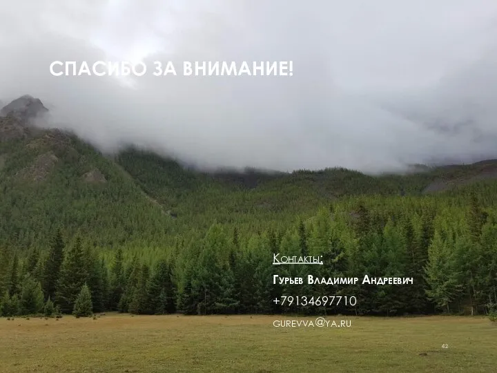 СПАСИБО ЗА ВНИМАНИЕ! Контакты: Гурьев Владимир Андреевич +79134697710 gurevva@ya.ru