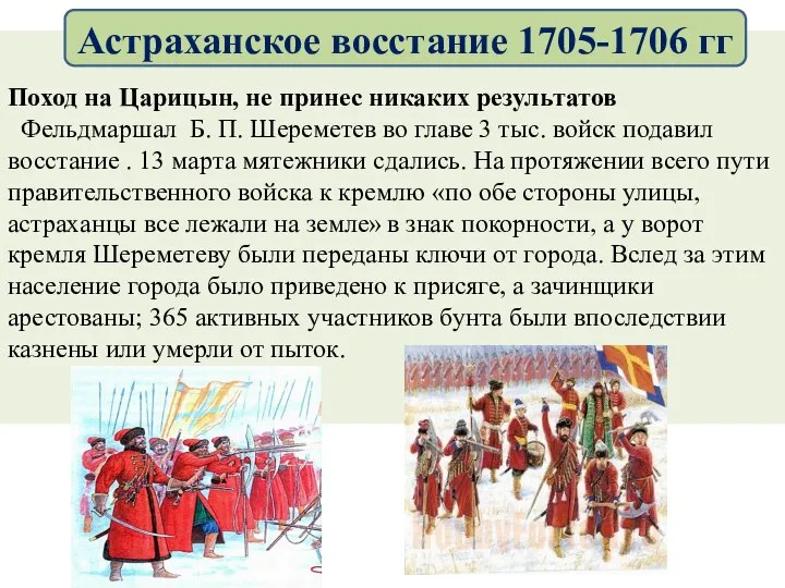 Поход на Царицын, не принес никаких результатов Фельдмаршал Б. П. Шереметев