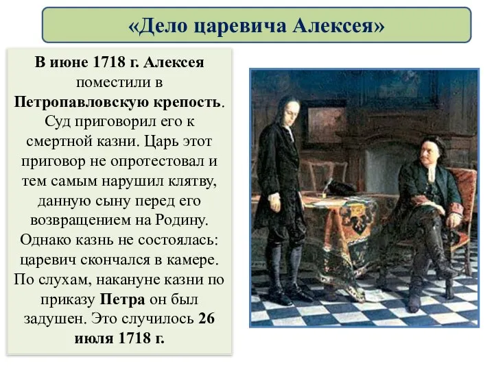 В июне 1718 г. Алексея поместили в Петропавловскую крепость. Суд приговорил